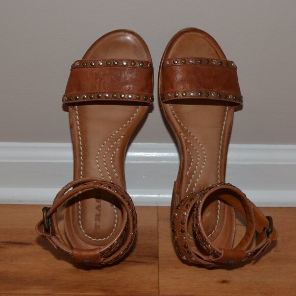 Trask brown leather Studded Ankle strap Gladiator buckle Boho Sandals, sz 7.5M - Picture 6 of 11